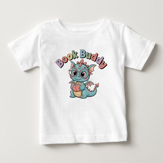 かわいい本の友達ドラゴン赤ちゃんTシャツ ベビーTシャツ (正面)