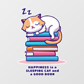 かわいい本の山に猫パーソナライズされた|過去記事 ウィンドウサイン (シート)