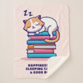 かわいい本の山に猫パーソナライズされた|過去記事 シェルパブランケット (正面)