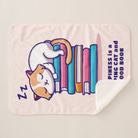 かわいい本の山に猫パーソナライズされた|過去記事 シェルパブランケット (正面(横))