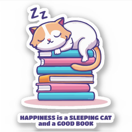 かわいい本の山に猫パーソナライズされた|過去記事 シール (正面)