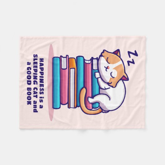 かわいい本の山に猫パーソナライズされた|過去記事 フリースブランケット (正面(横))