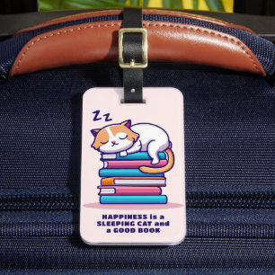 かわいい本の山に猫パーソナライズされた 過去記事 ラゲッジタグ