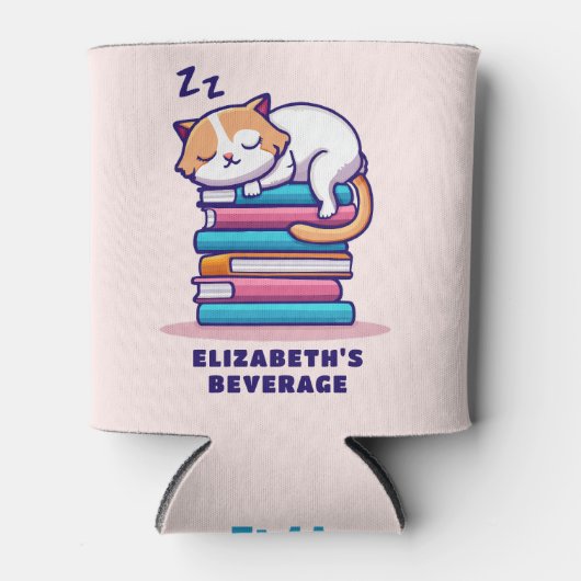かわいい本の山に猫パーソナライズされた|過去記事 缶クーラー (正面)