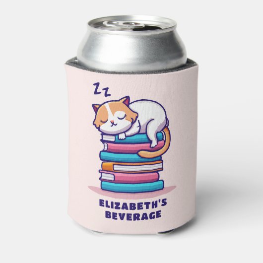 かわいい本の山に猫パーソナライズされた|過去記事 缶クーラー (缶裏面)