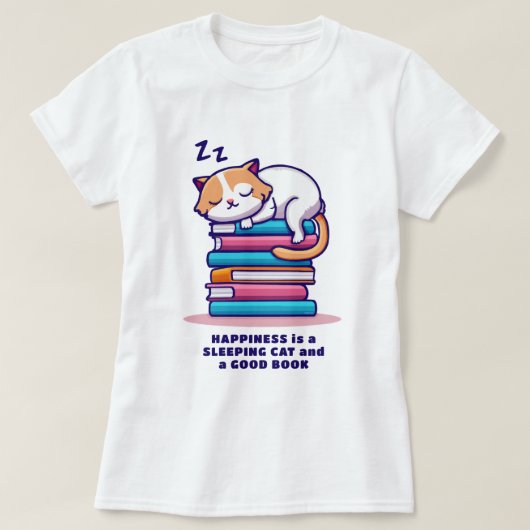 かわいい本の山に猫パーソナライズされた|過去記事 Tシャツ (デザイン正面)