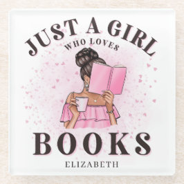 かわいい本の恋人よ本を愛する女の子カスタムのみ ガラスコースター