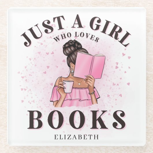 かわいい本の恋人よ本を愛する女の子カスタムのみ ガラスコースター (正面)