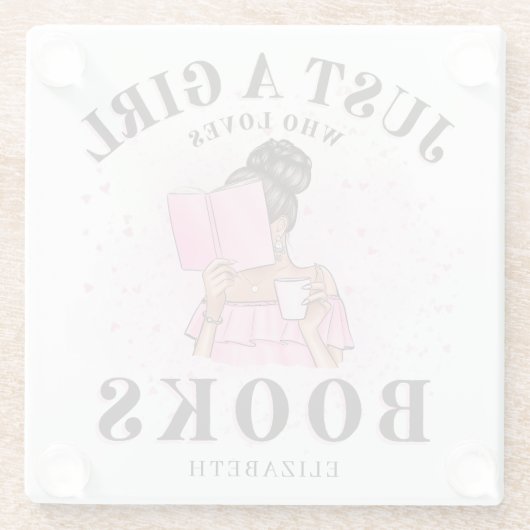 かわいい本の恋人よ本を愛する女の子カスタムのみ ガラスコースター (裏面)