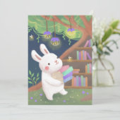 かわいい本の虫うさぎのイラスト 招待状 (スタンド正面)