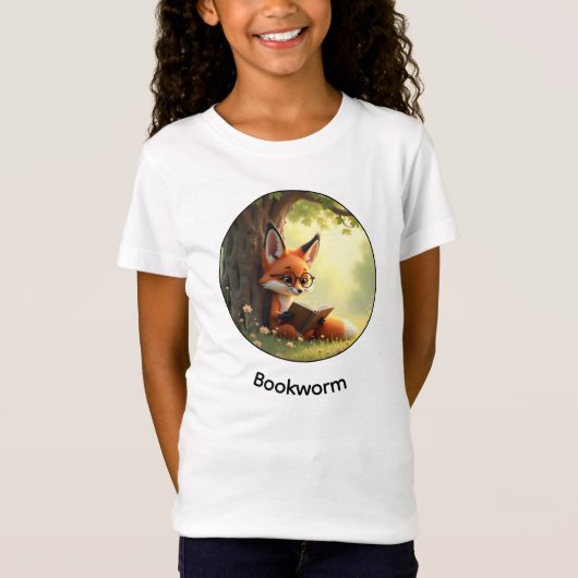 かわいい本の虫のキツネが本を読む - オリジナル Tシャツ (正面)