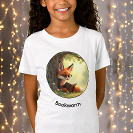 かわいい本の虫のキツネが本を読む - オリジナル Tシャツ