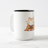 かわいい本の虫の子猫のデザイン ツートーンマグカップ (正面左)