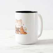 かわいい本の虫の子猫のデザイン ツートーンマグカップ (正面右)