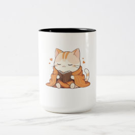 かわいい本の虫の子猫のデザイン ツートーンマグカップ