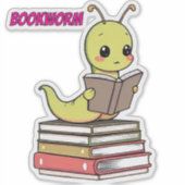 かわいい本の虫ステッカー | 愛らしい読書虫 シール (正面)