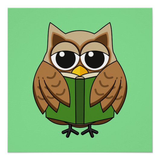 かわいい本の虫フクロウの漫画 ポスター (正面)
