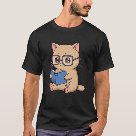 かわいい本の虫猫の面白いネิร์ド Tシャツ (正面)