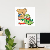 かわいい本の虫読とクマ ポスター (ホームオフィス)