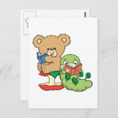 かわいい本の虫読とクマ ポストカード (正面/裏面)