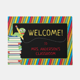 かわいい本の虫 |カラフルストライプ先生 ドアマット