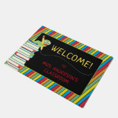 かわいい本の虫 |カラフルストライプ先生 ドアマット (アングル)