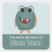 かわいい本は属する青いモンスター蔵書票 スクエアシール (正面)