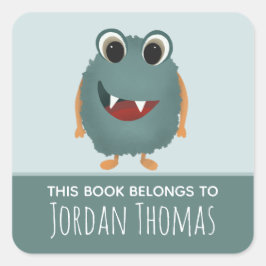 かわいい本は属する青いモンスター蔵書票 スクエアシール