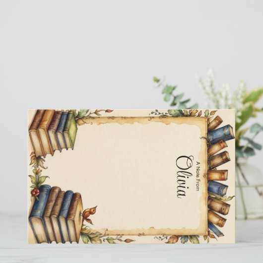 かわいい本をお洒落パーソナライ縁どズ 便箋 (スタンド正面)