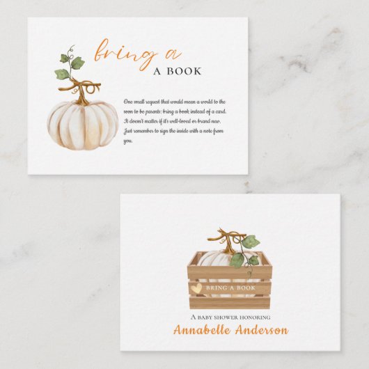 かわいい本を持ってくるカボチャ赤ちゃんシャワー エンクロージャーカード (正面/裏面)
