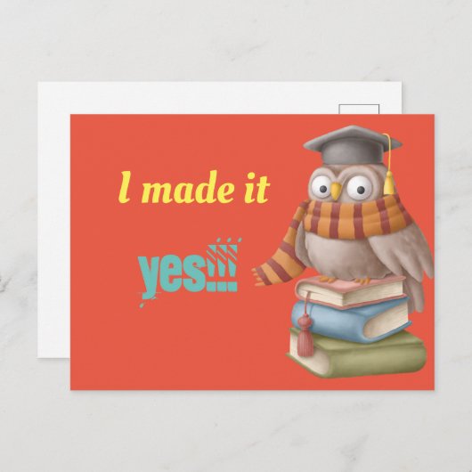 かわいい本を持つ学生のフクロウ 案内ポストカード (正面/裏面)