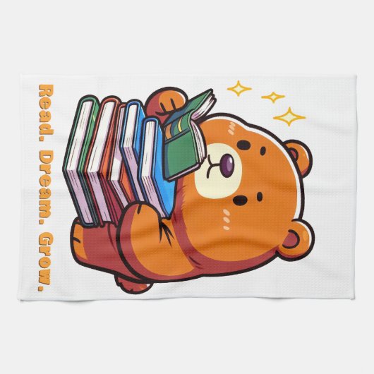かわいい本を読むクマのカワイイデザイン キッチンタオル (横)