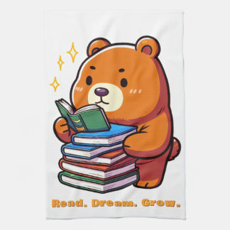 かわいい本を読むクマのカワイイデザイン キッチンタオル