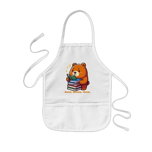 かわいい本を読むクマのカワイイデザイン 子供用エプロン (正面)