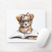かわいい本を読む仔犬のマウスパッド マウスパッド (マウス)
