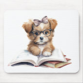 かわいい本を読む仔犬のマウスパッド マウスパッド (正面)