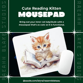 かわいい本を読む子猫のマウスパッド マウスパッド