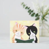 かわいい本を読む猫のポストカード ポストカード (スタンド正面)