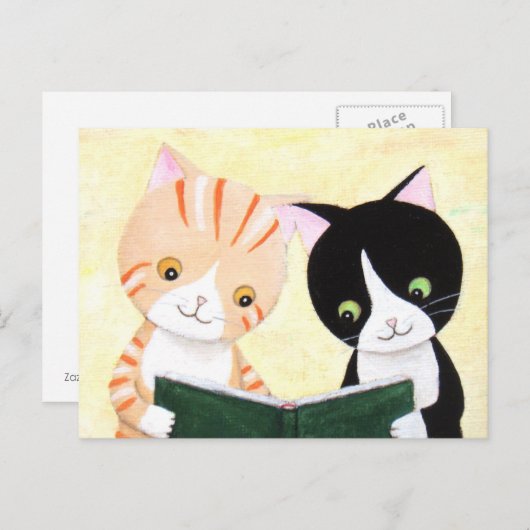かわいい本を読む猫のポストカード ポストカード (正面/裏面)
