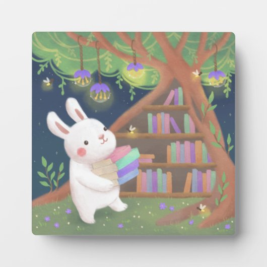 かわいい本好きうさぎのイラスト フォトプラーク (正面)