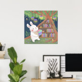 かわいい本好きうさぎのイラスト ポスター (ホームオフィス)