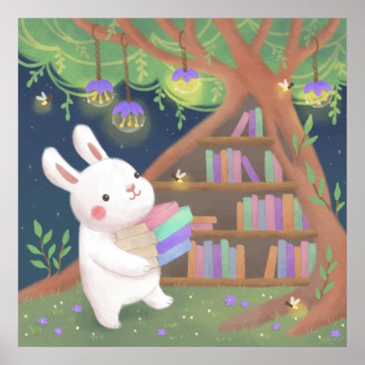かわいい本好きうさぎのイラスト ポスター (正面)