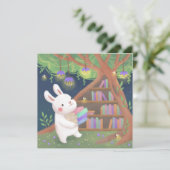 かわいい本好きうさぎのイラスト 招待状 (スタンド正面)