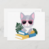 かわいい本好きなピンクの眼鏡の猫 - スマートでキュート ポストカード (正面/裏面)