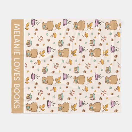 かわいい本好きのパーソナライズされた人が柄を描く フリースブランケット (正面(横))