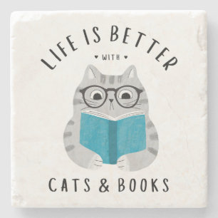 かわいい本好きの猫 読書 ストーンコースター