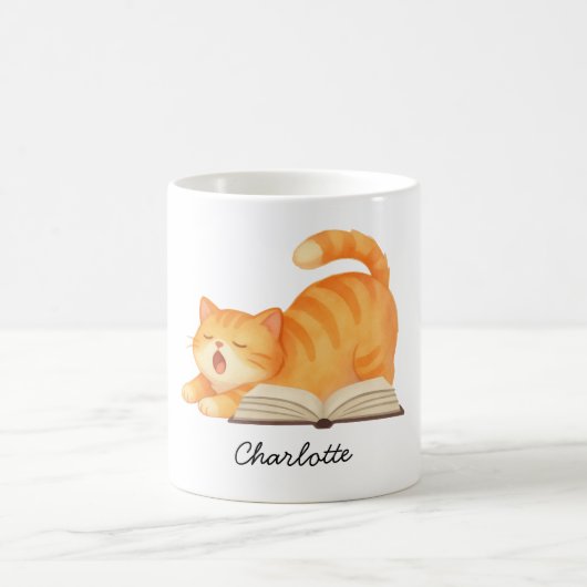 かわいい本好き猫好きのカスタム コーヒーマグカップ (中央)