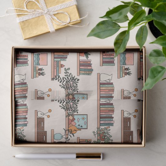 かわいい本棚の模様 薄葉紙 (ギフト)