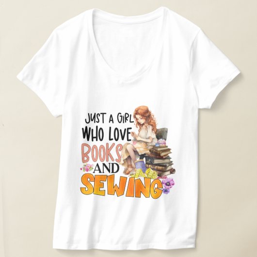 かわいい本裁縫ワードアート Tシャツ (レイダウン)