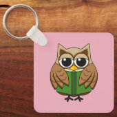 かわいい本読虫フクロウの漫画 キーホルダー (正面)